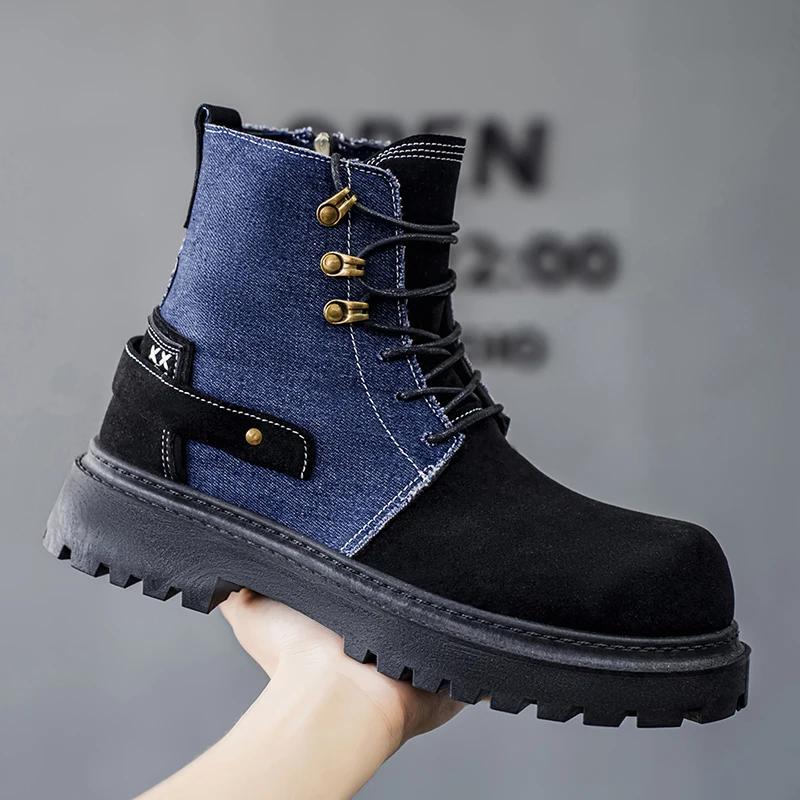 

Fashion Denim Men's Ankle Boots Designer High Top Men Casual Shoes Handmade Men Work Boots Outdoor Walking Sneakers Men's Shoes