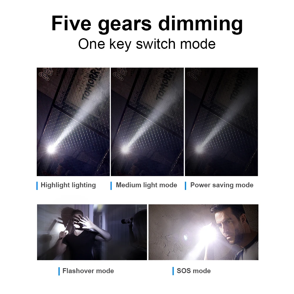 LED Defense Self-defense Flashlight Rechargeable Tactical Long Handle COB Baseball Torch Outdoor Window Breaker Hammer Emergency