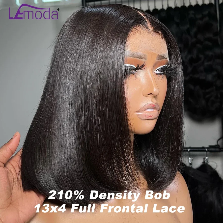 210 Density Bob Wig 13x4 HD Transparent Lace Frontal Wigs For Women Straight Brazilian Short Bob Wig Human Hair 180 Density 12A