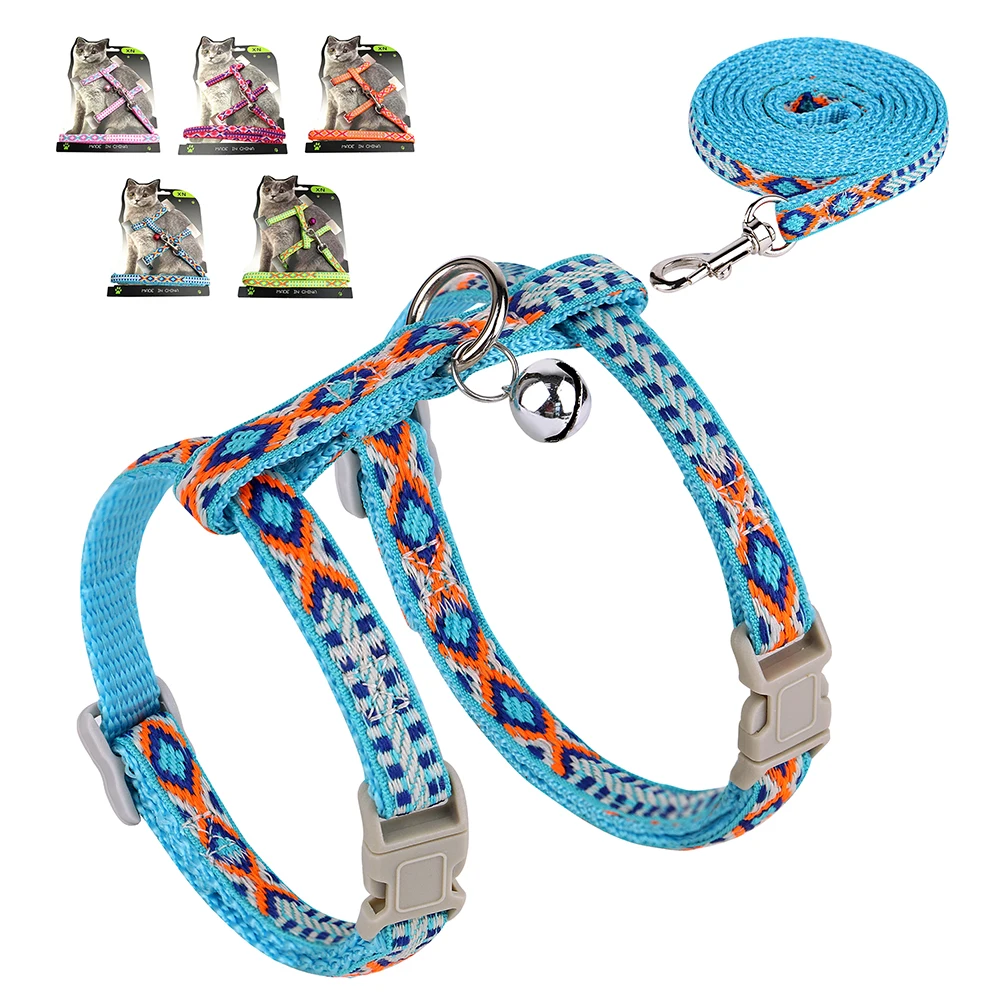 Nylon Cat Harness and Leash Set Kitten Walking Vest  Cat Collar With Bell Adjustable Puppy Halter Small Dogs Rabbit Harness Belt