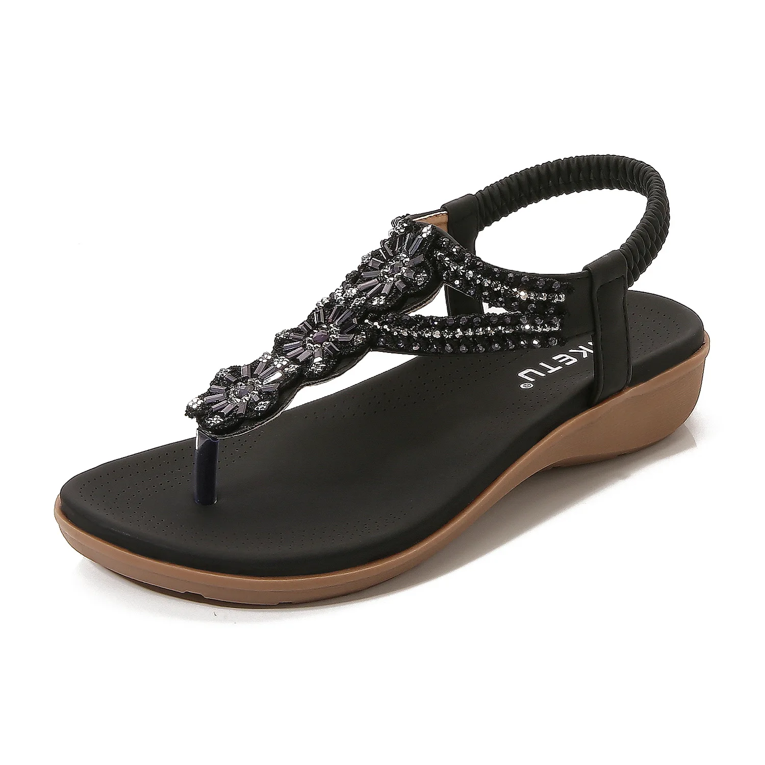 Sandali retrò da donna stile moda estiva sandali da spiaggia con zeppa con perline di strass Plus Size scarpe da donna 35-42 scarpe con plateau