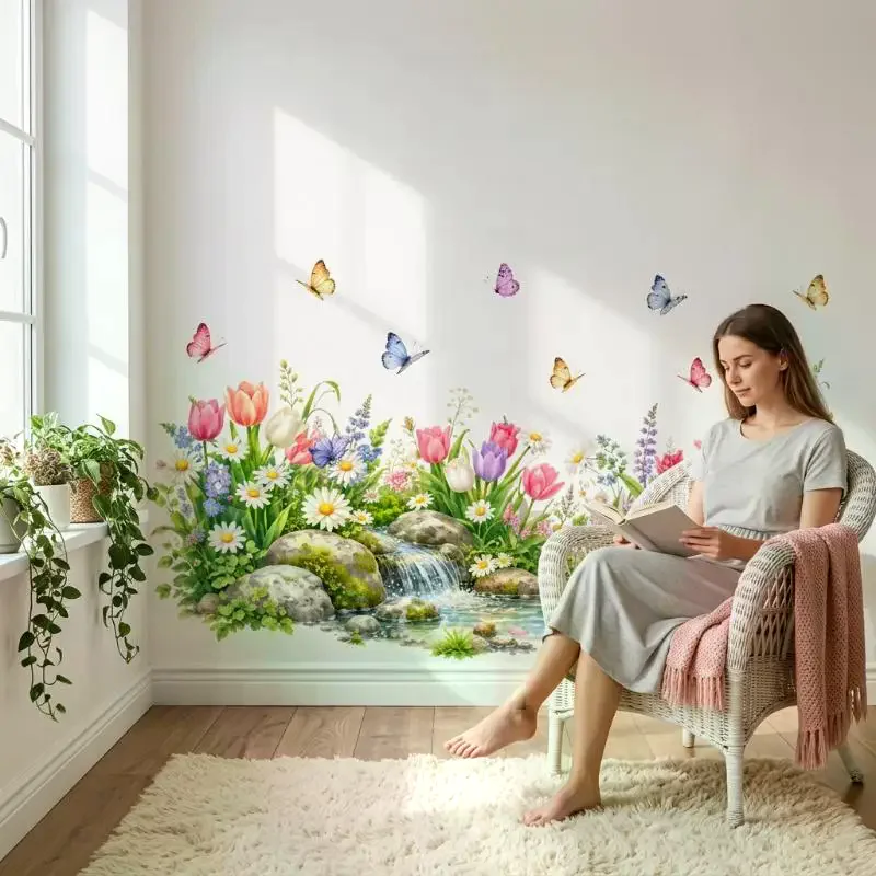 Tulip Butterfly Wall Decal Self-Adhesive Safe Non-Irritating Sticker for Kids Bedroom Playroom Wall Beautify Decor