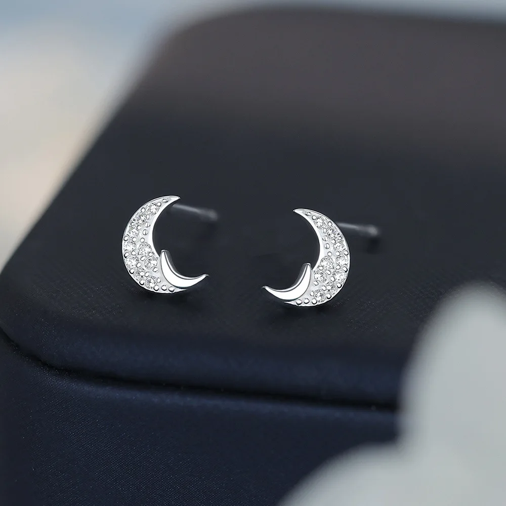 S999 Pure Silver Moon Stud Earrings For Women Girl Luxury High Grade Niche Design Elegant Fashion Ear Jewelry For Daily Wear