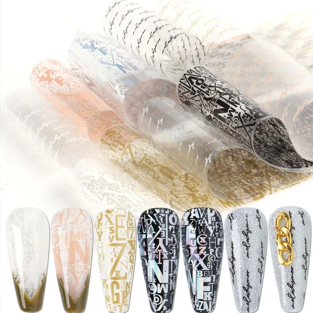 

Flower English Letter Water Transfer Stickers Holographic Nails Decals Laser Nails Stickers Mixed Transfer Nail Foils