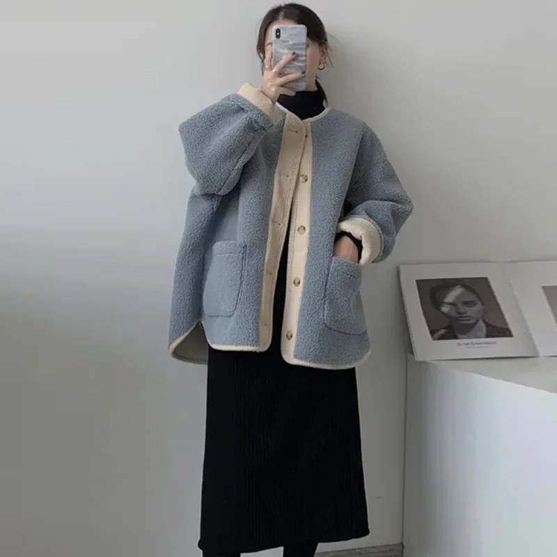 

Women's Jackets Femal Loose Coats With Pocket Office Lady Wool Outerwear Thicken Cardigan Spring Winter Female Warm Clothing