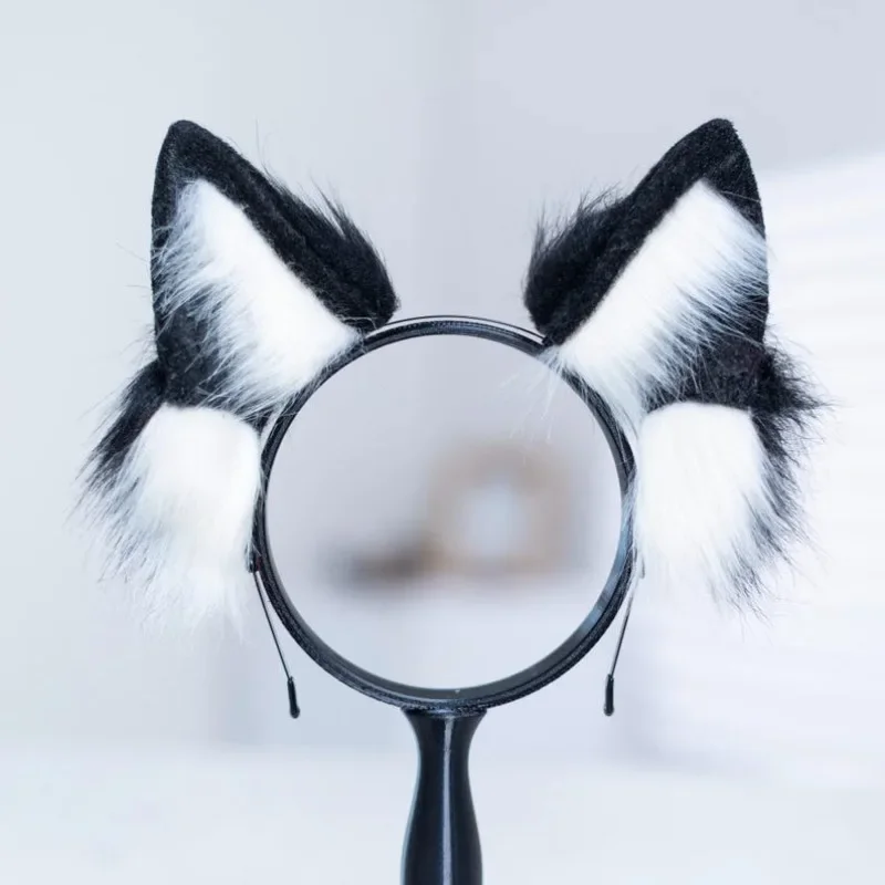 

1SET/ Faux Fur Wolf Ears Animal Headband Handmade Gothic Cosplay Accessories for Women Halloween Party Furry Punk Costume LARP