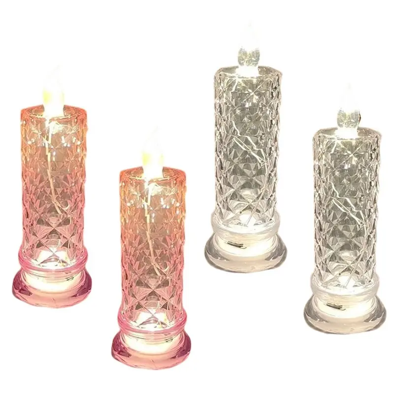 Crystal LED Candle Lights 4PCS Rose Shadow LED Flameless Candles Battery Operated Candles With Base For Valentine' S Day