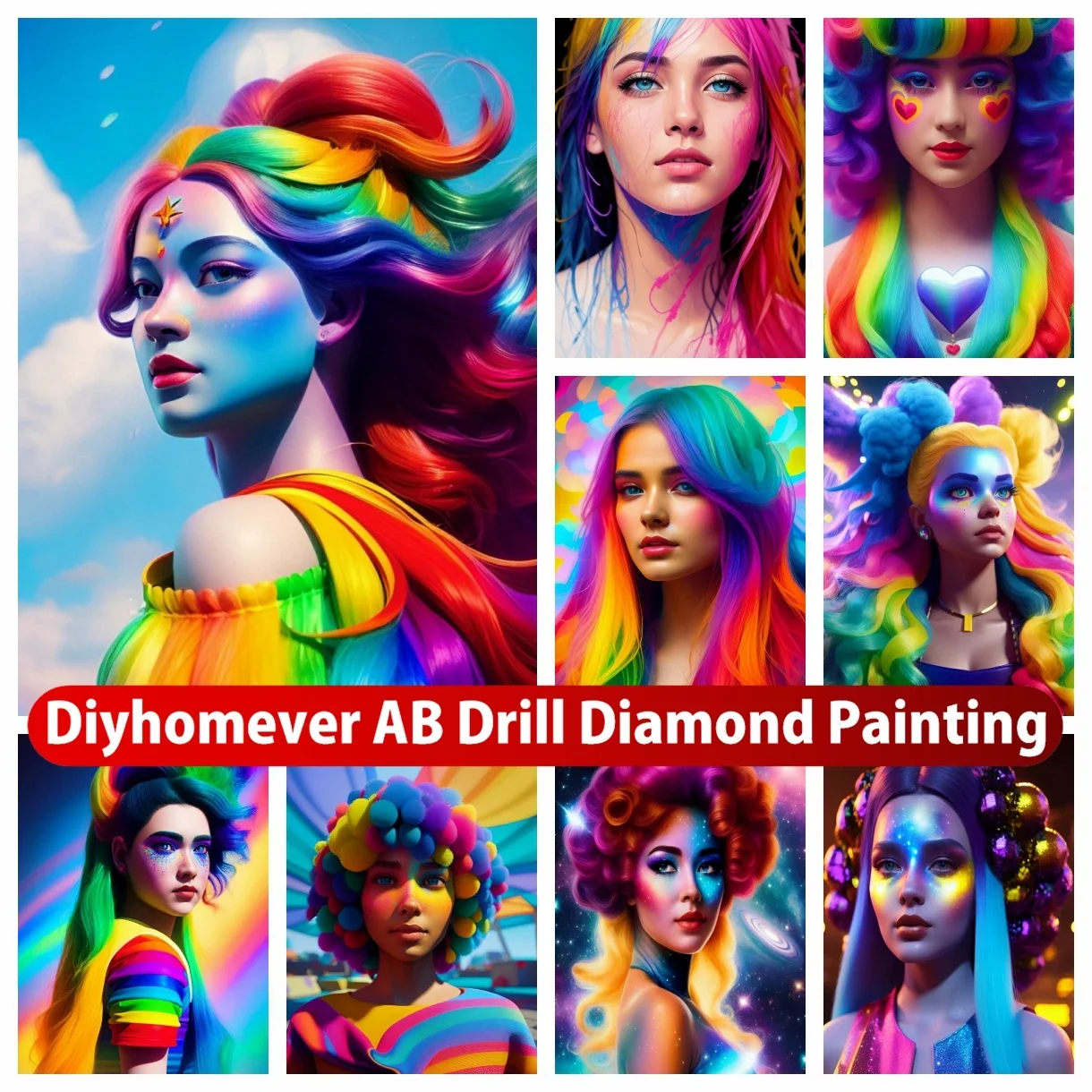 Rainbow Girls 5D DIY AB Diamond Painting Embroidery Fantasy Woman Cross Stitch Mosaic Picture Handmade Home Decor Gift 2023 New