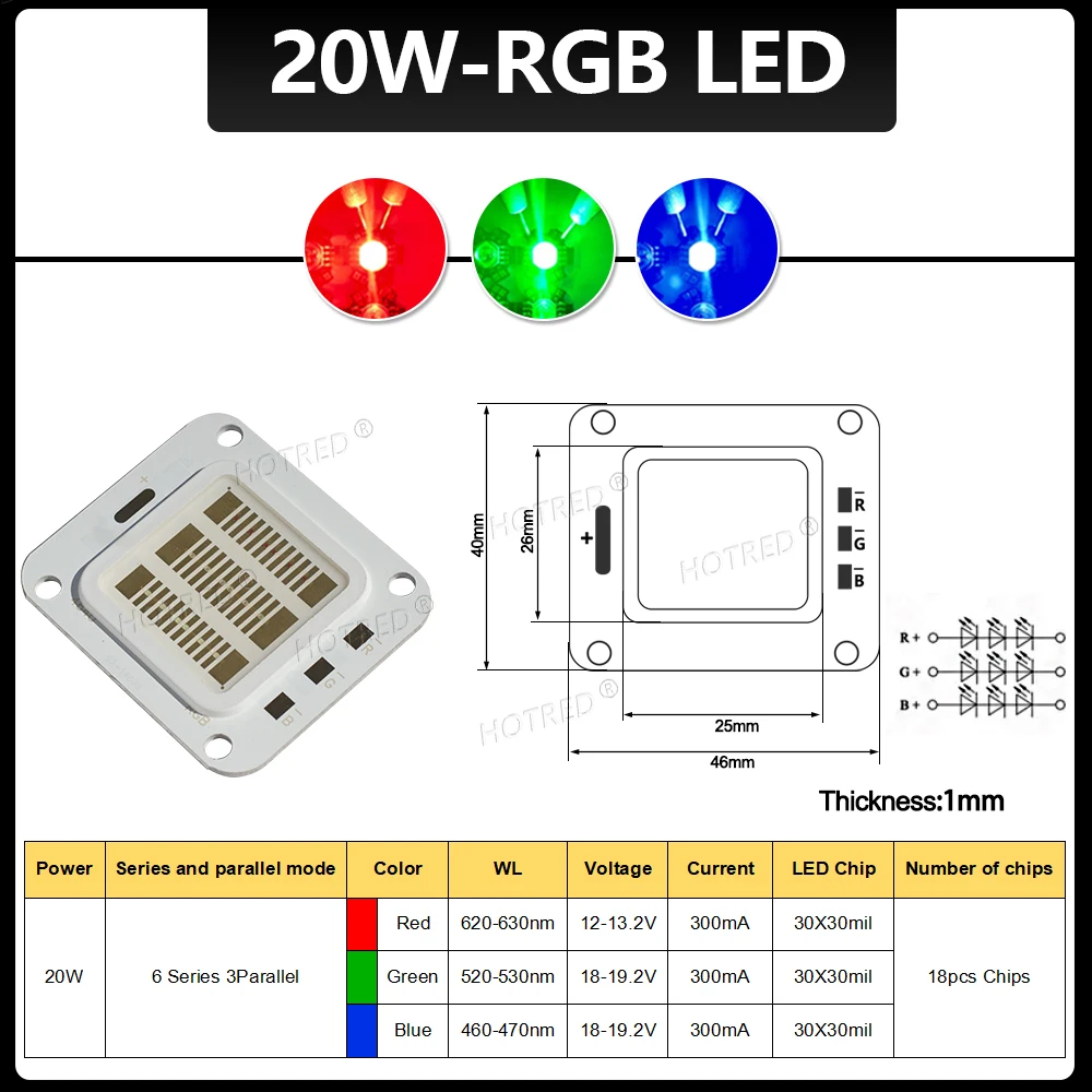 LED RGB 10W 20W 30W 50W Beads High Power RGB COB Flip Chip Lamp Foot Tile  Stage Light Blub Epistar For DIY Spotlight Floodlight