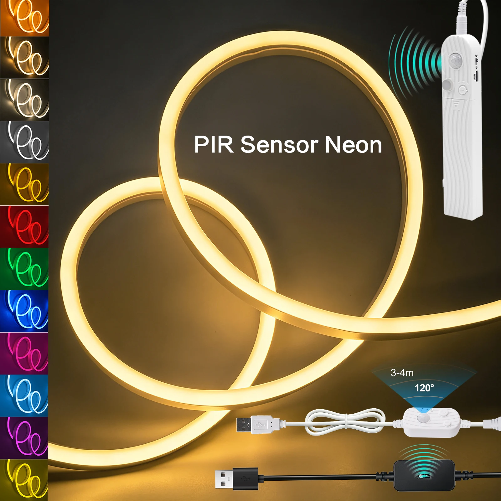 Motion Sensor COB LED Strip PIR Auto ON/OFF Waterproof Flexible Adhesive Tape For Cabinet Wardrobe Kitchen Stairs Decor 10 Color