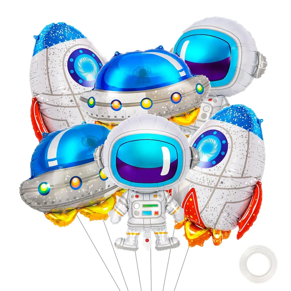 6Pcs Space Balloons Set Astronaut UFO Rocket Foil Balloon for Baby Shower Universe Space Themed Birthday Party Decorations