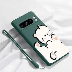 Pixel 8Pro Fluffy Kitten Bracelet Silicone Phone Case For Google Pixel 8Pro 3XL 3A 4 4A 8 8A 5 7 7A 9 9Pro 9ProXL 6A Cover