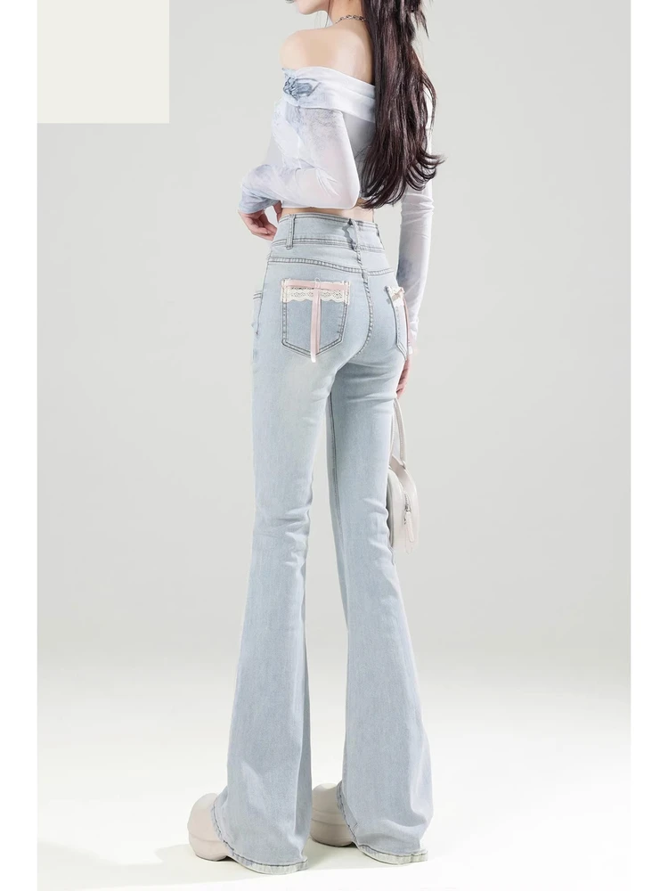 

American Sle Sexy Girl Jeans High Waist Bell Bot Women plus Size Knot Slimming Flared Pants Casual Wide Leg