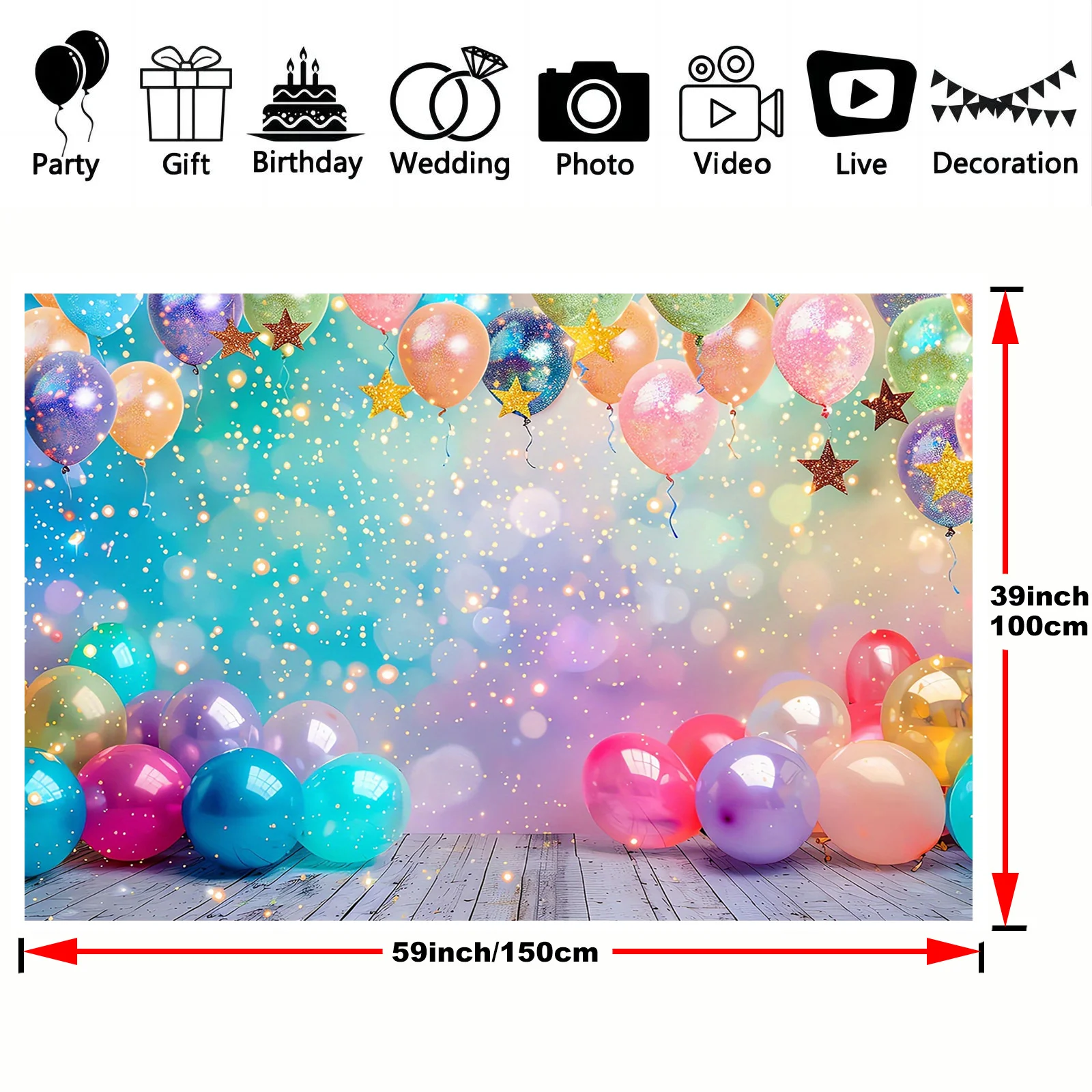 قطعة واحدة، مناسبة لجميع المناسبات كخلفية احتفالية - بالونات حية ونجوم لامعة