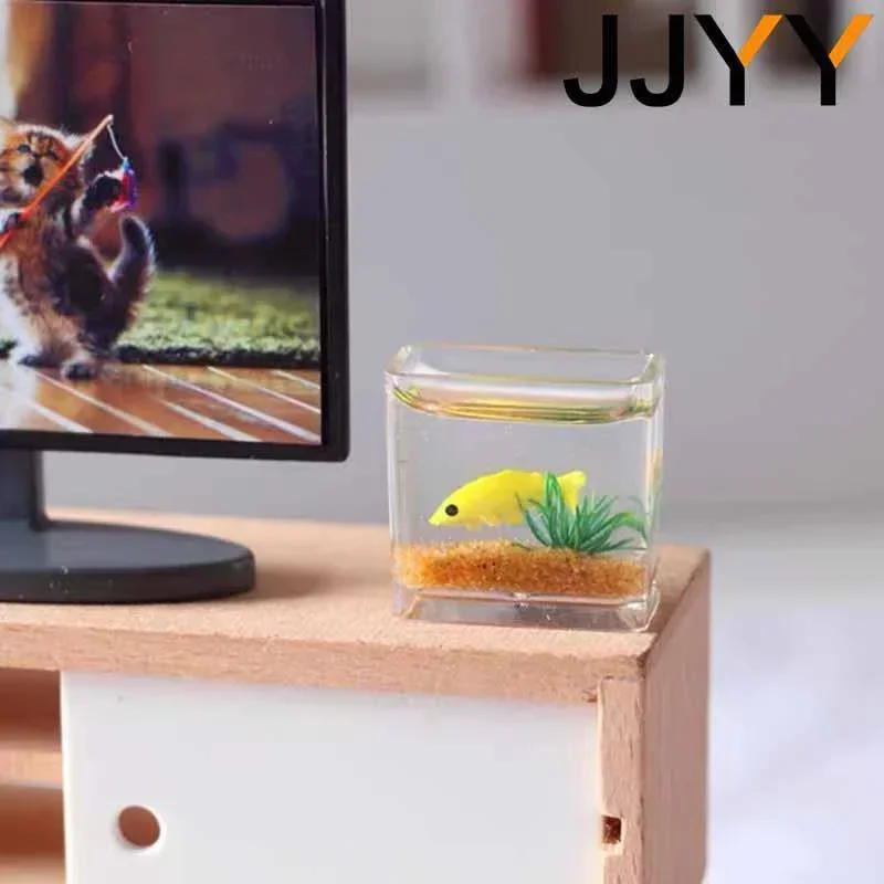 JJYY new mini glass aquarium aquarium home furnishings dollhouse decals toy house furniture decoration accessories random color