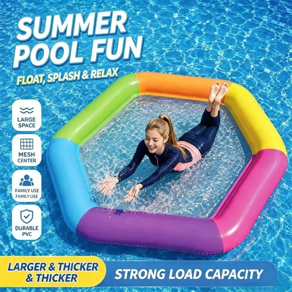 Bright Colors Hexagonal Colored Inflatable Float Thickened Wear-resistant Hexagonal Pool Float Hollowed-out Bottom Net
