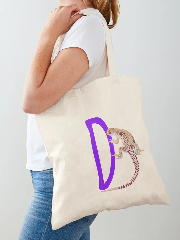D is for Desert Iguana Tote Bag personalized tote reusable shopping bag large tote bag