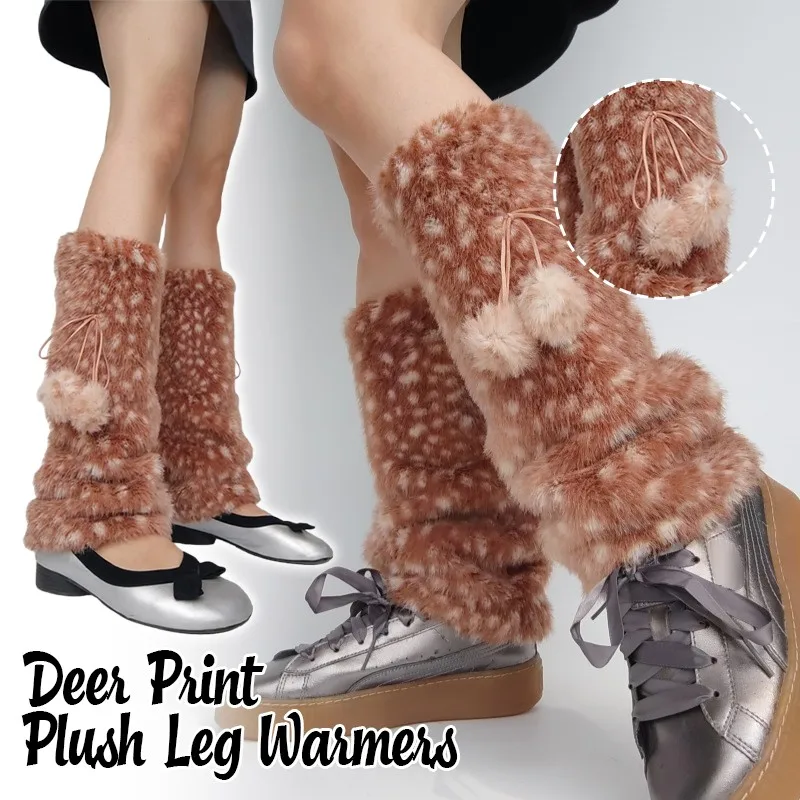 

1Pair Kawaii Deer Faux Fur Plush Leg Warmers Winter Furry Fleece Socks Boots Cover Winter Socks Thickened Leggings Boots Cover