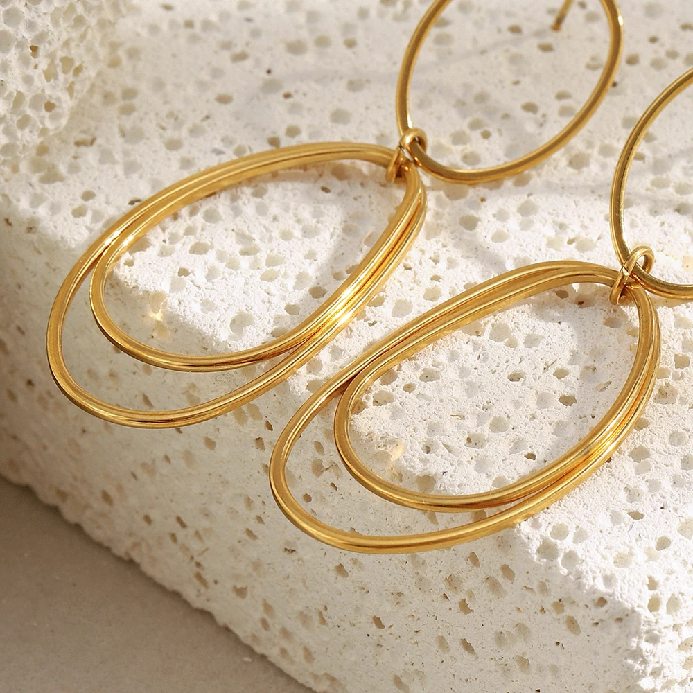 La. Muses Simple Line Stainless Steel Women's Earrings PVD Gold Plated Trendy Daily Jewelry Accessories Gifts
