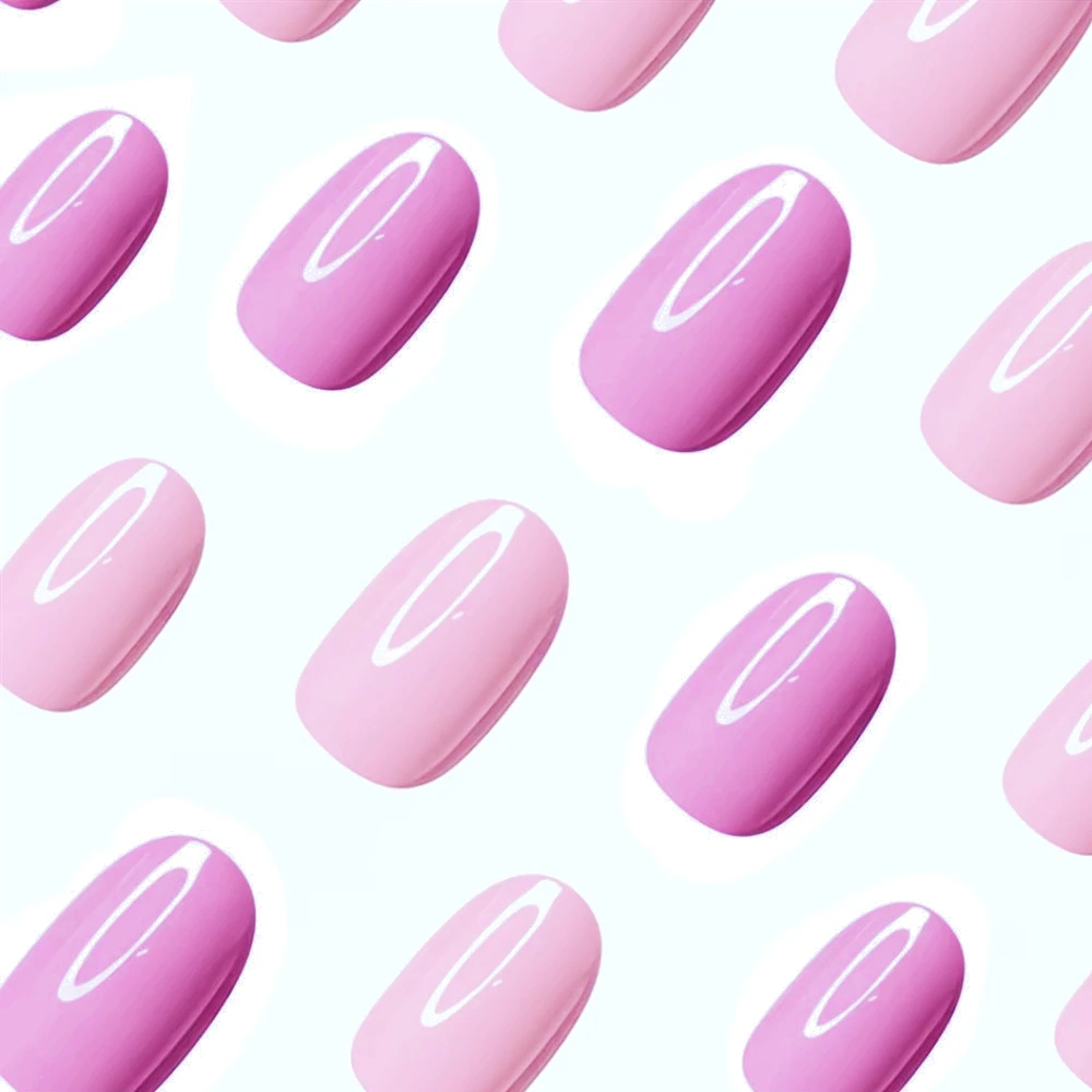 48Pcs Bright Pink Short False Nails Artificial Press On Fake Nails For Lady DIY Full Cover Finger Tip Manicure Tool