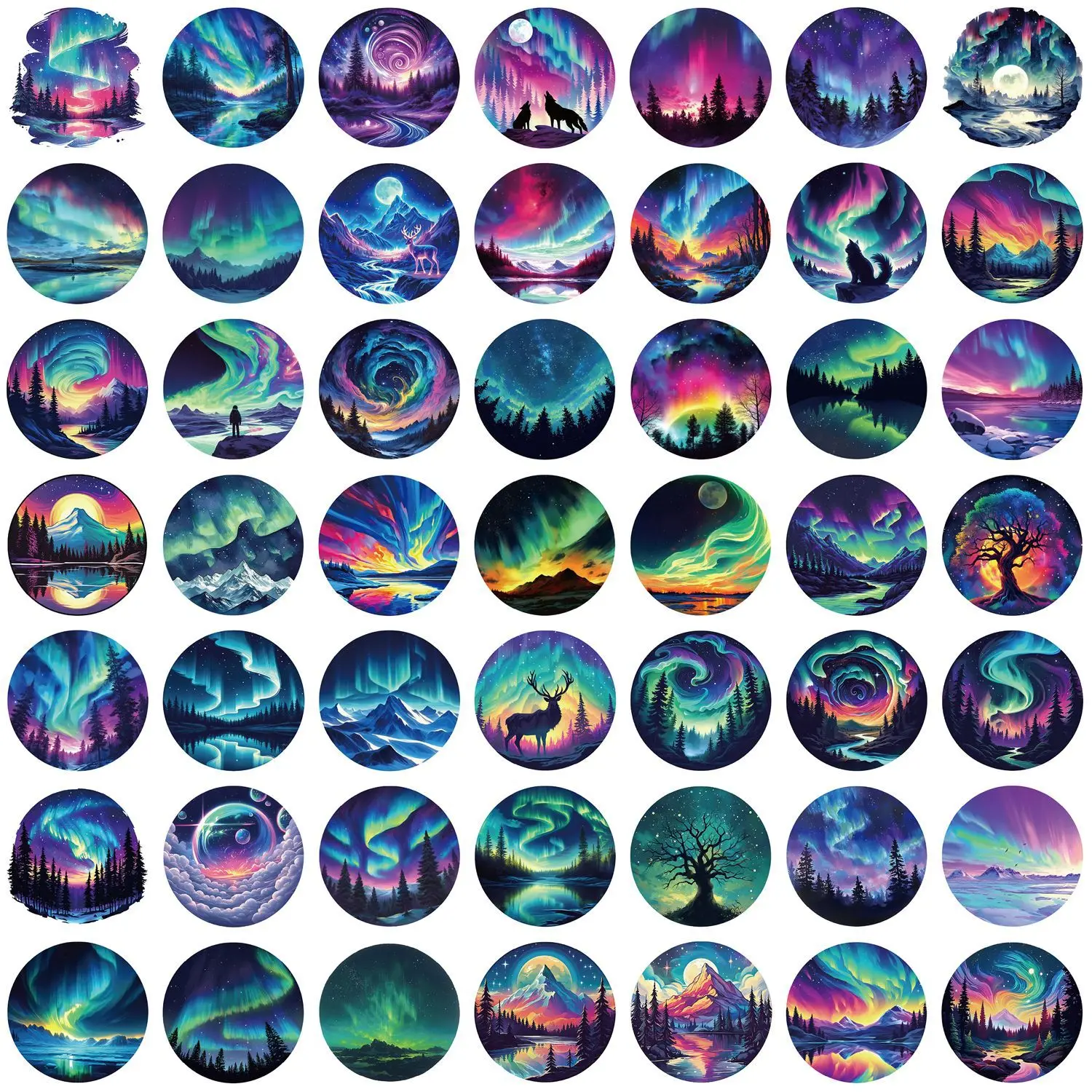 ステッカー漫画オーロラアート落書き,装飾,ギター,ノートブック,荷物,DIY, 50個