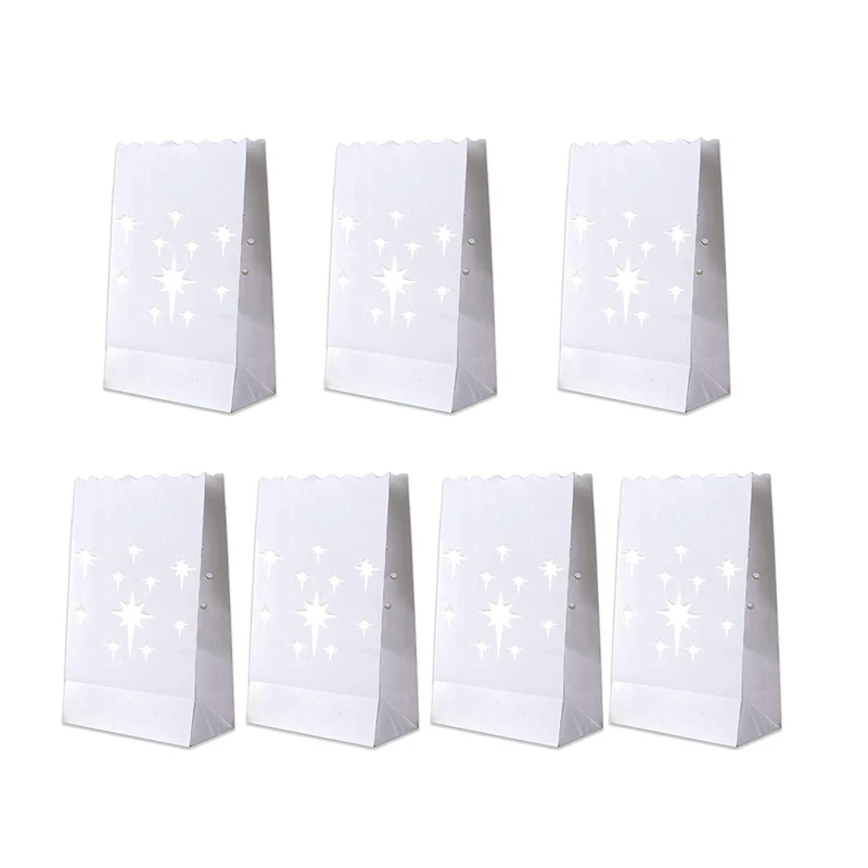 70PCS White Luminary Bags Cutout Flame Resistant Halloween Candle Bags Paper Lantern Bags For Wedding Holiday Party