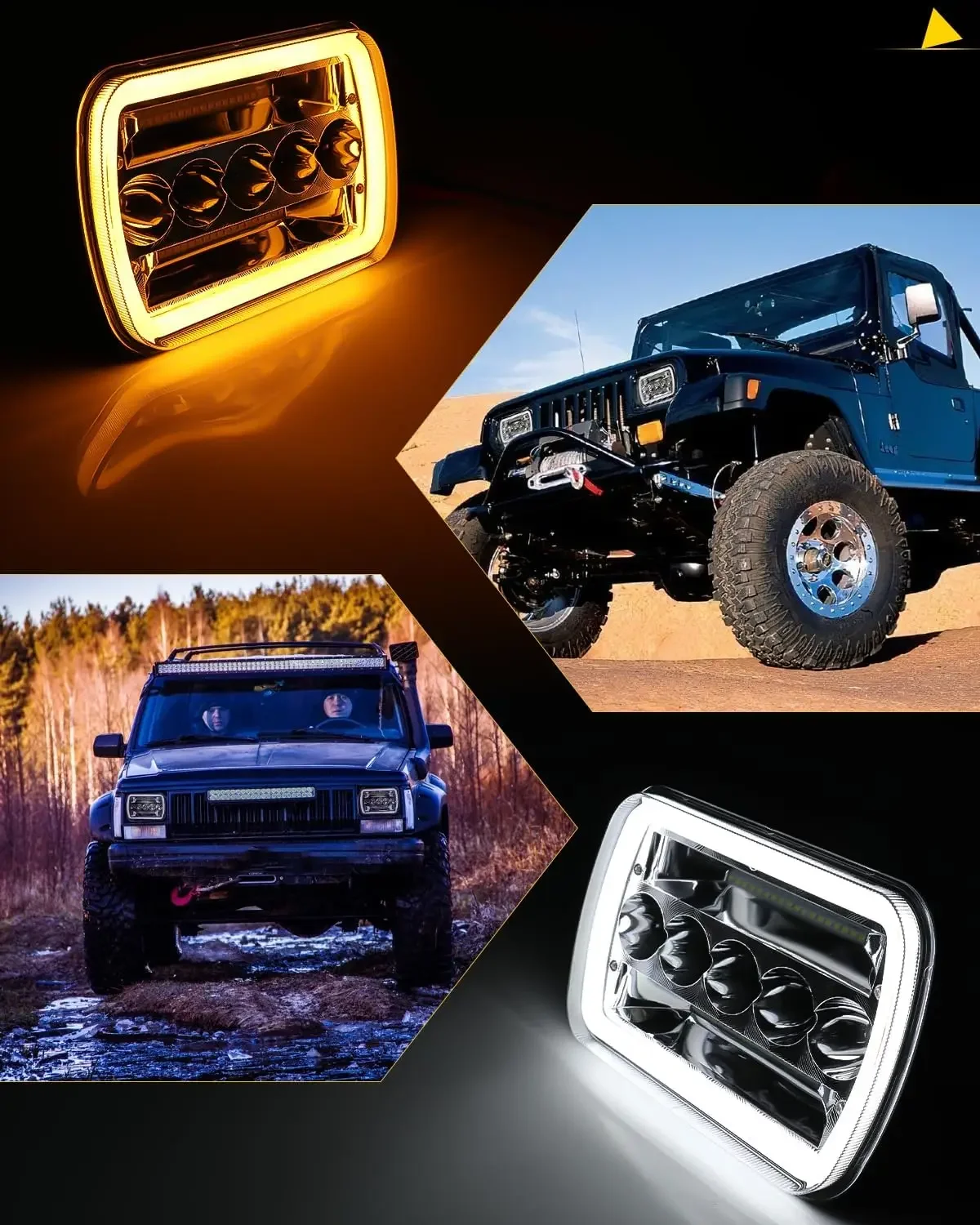 

7x6 5x7 H4 Led Headlights H6054 H5054 6052 6053 White/Amber Halo For Jeep XJ YJ Ford Bronco GMC TOYOTA Nissan D21 Dodge Headlamp