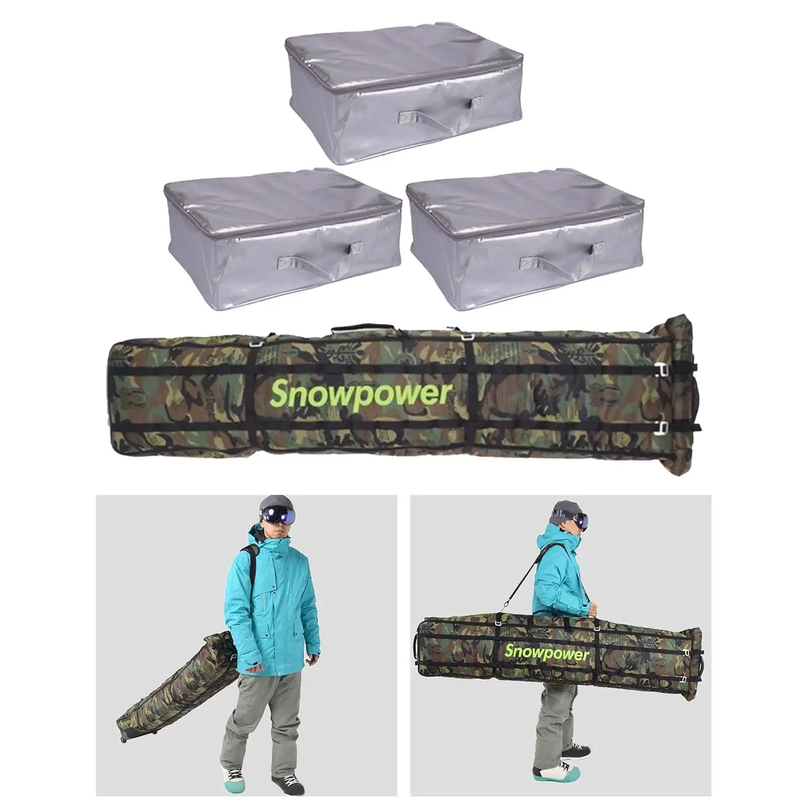 Bolsa de snowboard con ruedas con asa superior y correa para el hombro Bolsa de esquí de gran capacidad para deportes de invierno Esquí Actividades al aire libre