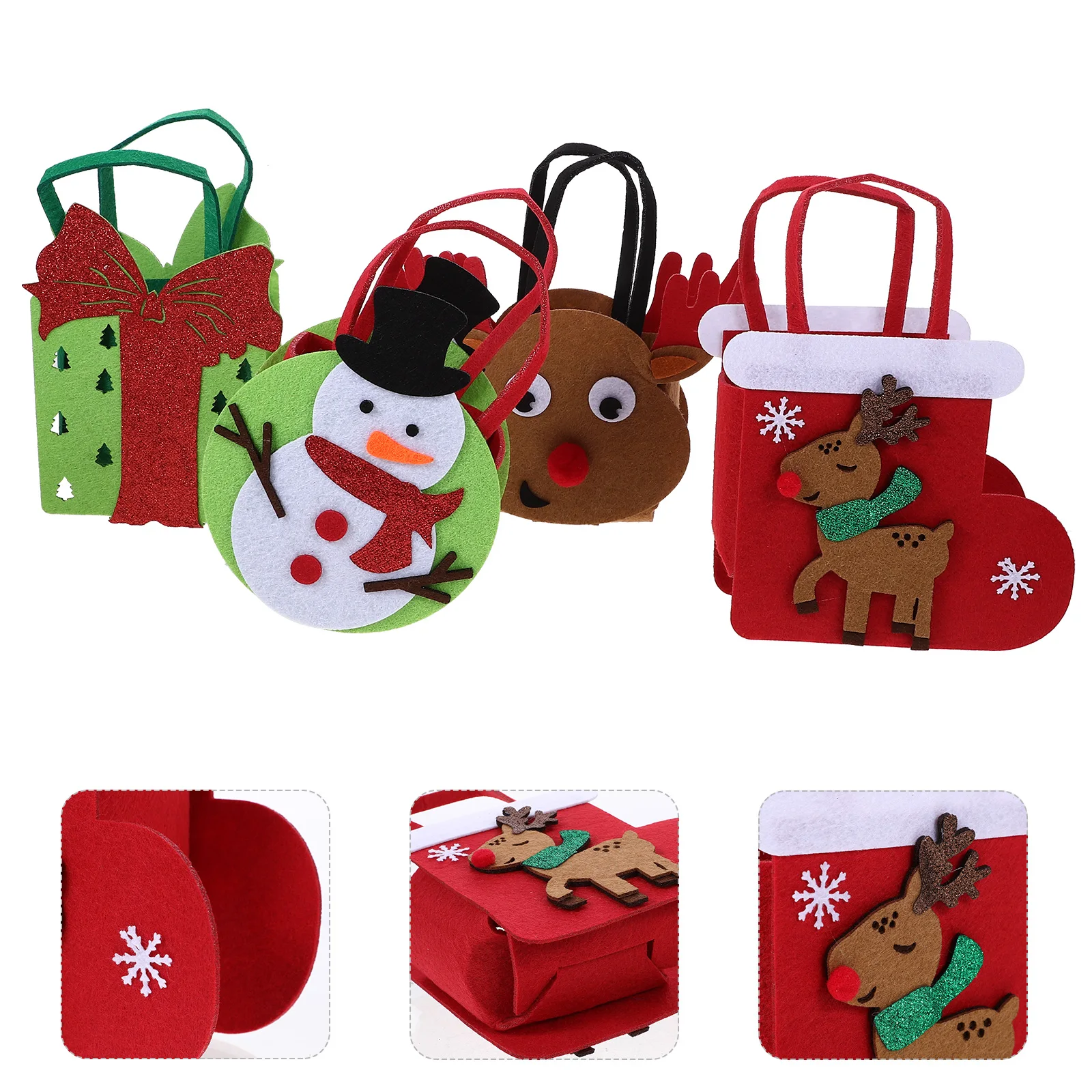 

4 Pcs Christmas Gift Bags Felt Tote Cartoon Wrapping Holder Bulk Large Present Storage Holiday Decorations Santa Clause