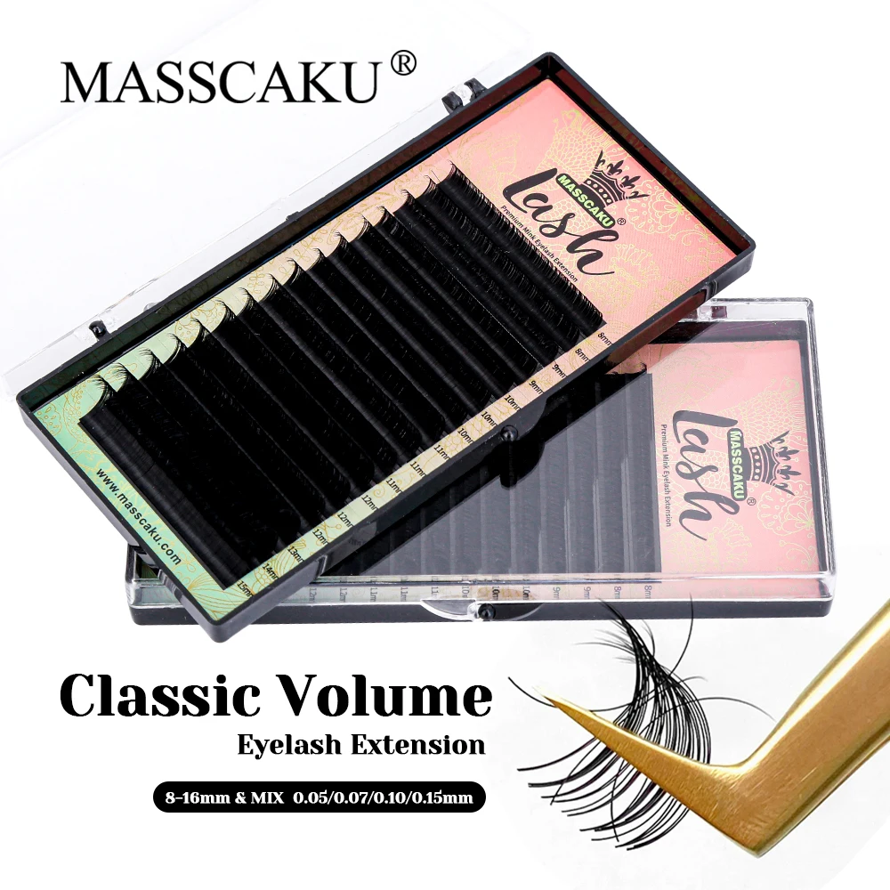 

16 Rows 8-16mm and Mix Length Lightweight Classic Volume Eyelashes C/D Curl Fast Grafting Cashmere Regular Lashes from MASSCAKU