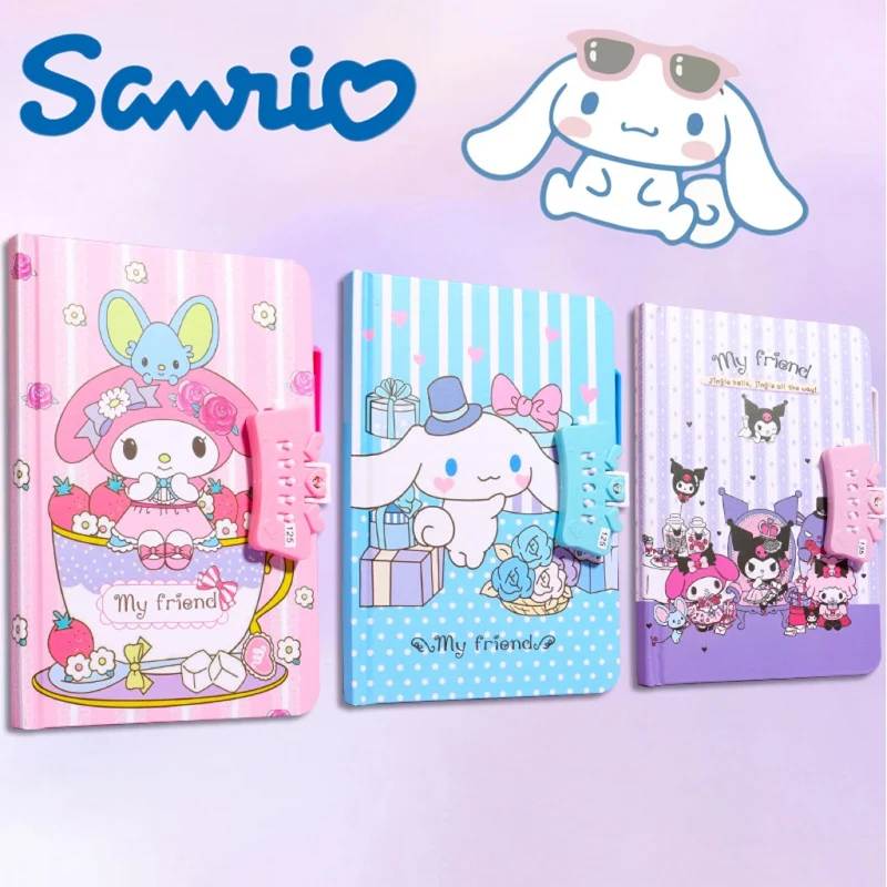 Kawaii Sanrio Kuromi Notebook Set with Password Lock Cartoon My Melody Cinnamoroll Writing Book Cute Journal for Birthday Gifts