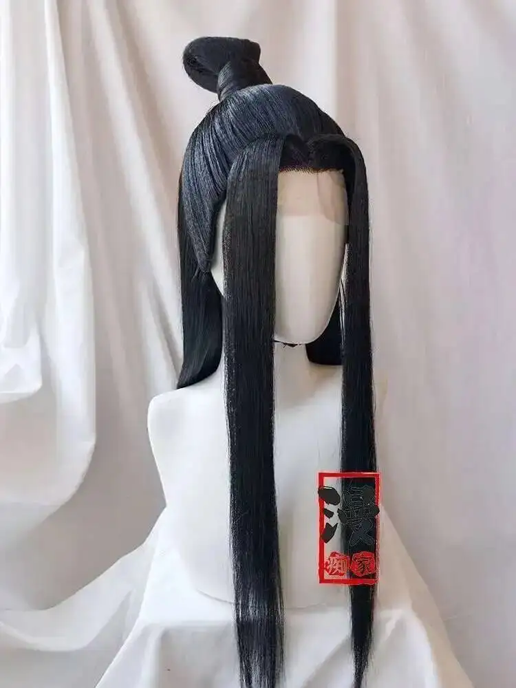 Lan Wangji على غرار شعر مستعار غراندماستر من زراعة الشيطاني MDZS وي Wuxian أسود طويل ذيل حصان تصفيفة الشعر مخصص الباروكات الدعائم