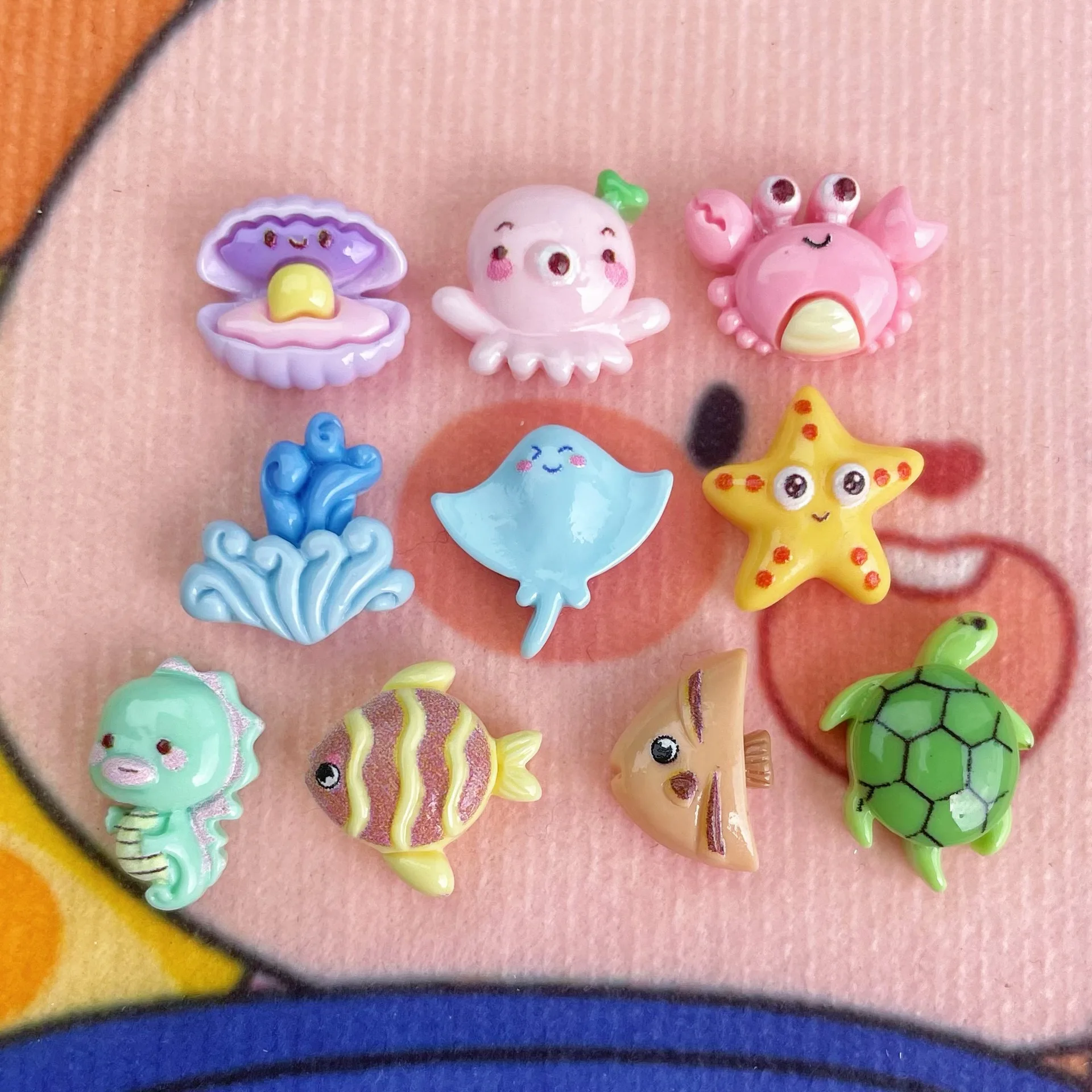 100 قطعة البوق الصغير المحيط سلسلة الراتنج اكسسوارات كراب الأخطبوط نجم البحر الكرتون مقاطع الشعر زين الزينة