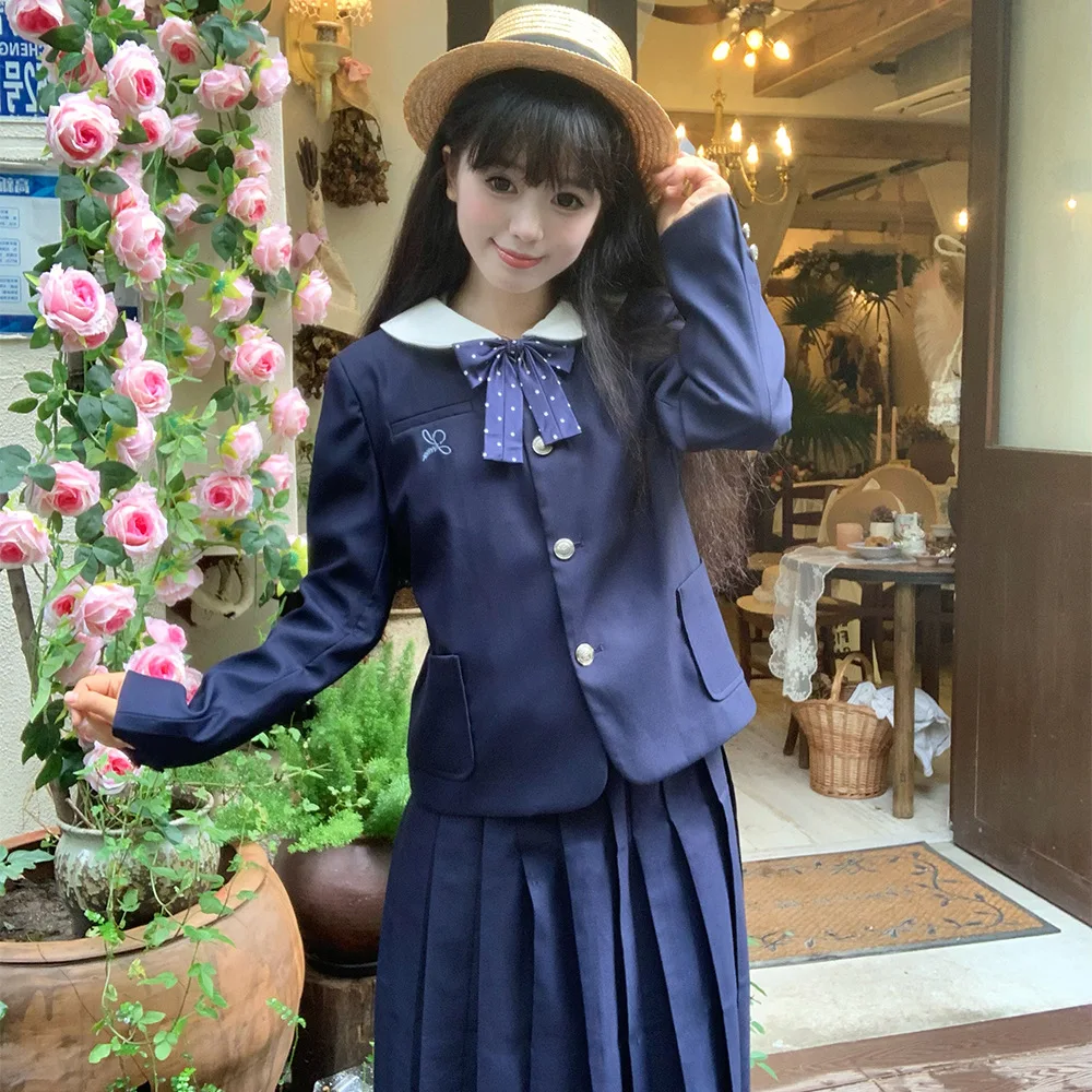 Original JK Round Neck Autumn Suit,Cyan Thick Coat,Japanese Preppy Campus Style,Ideal for Girls Daily School&Casual Outdoor Wear