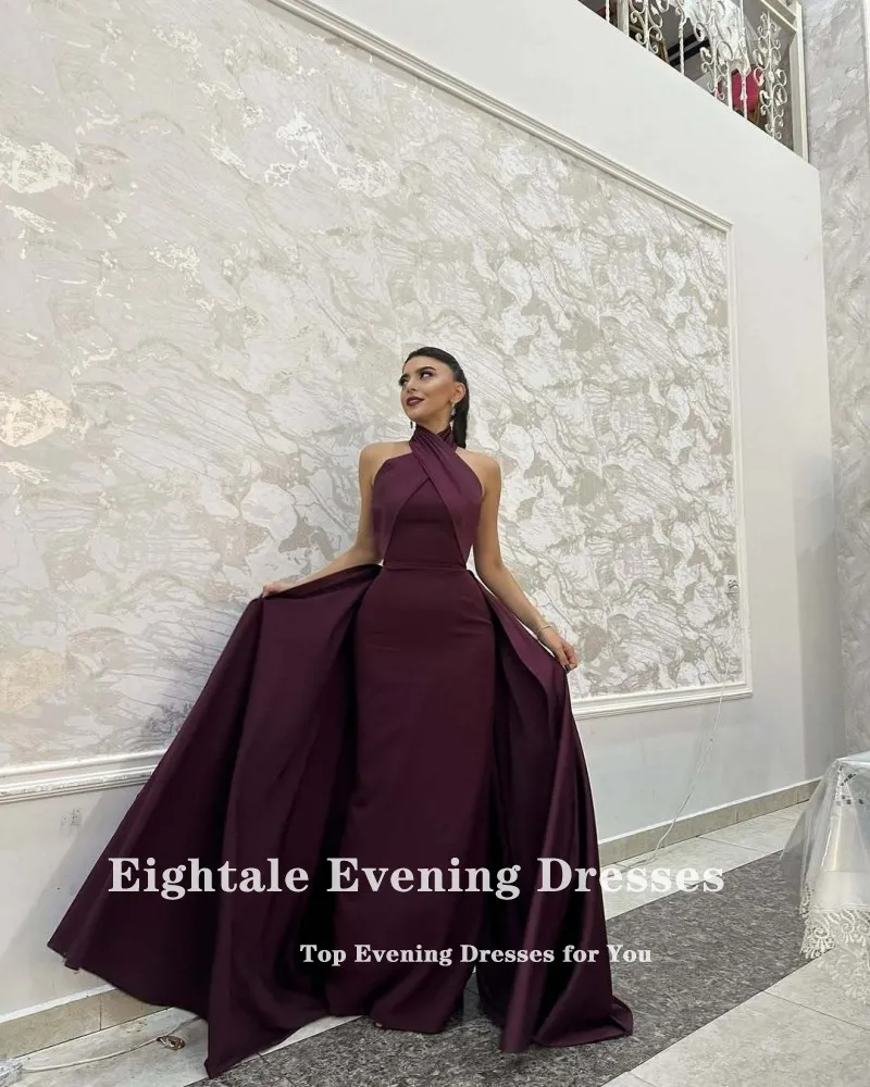 Eightale ダークバーガンディアラビアイブニングドレスカスタマイズされたサテンホルターマーメイドウエディングドレスウェディングパーティードレス