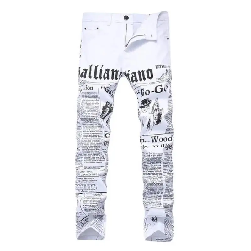 

Новые мужские облегающие байкерские белые брюки, джинсы скинни, джинсовые брюки в стиле панк с буквенным принтом, большие размеры 42