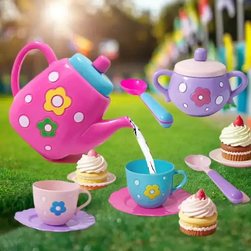 1세트 찻주전자 찻잔 음식 놀이 장난감 어린이 시뮬레이션 티 키트 주방 애프터눈 티 장난감 남아 여아 생일 선물