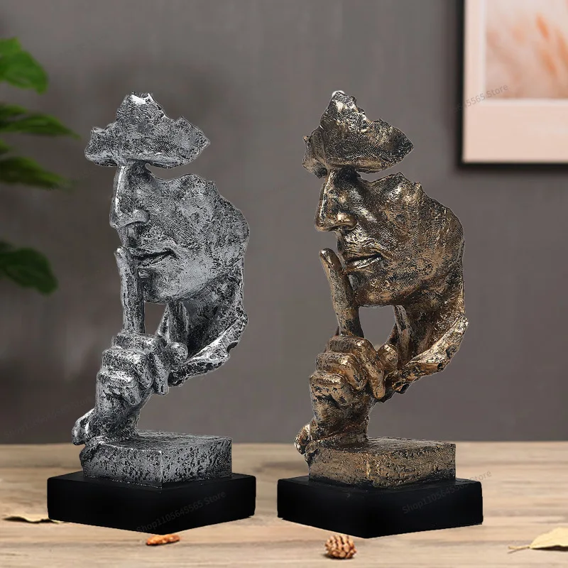 For abstract figure sculpture silence is gold creative office living room soft home decoration ornament