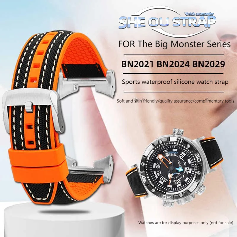 Para Citizen Big Monster BN2021 BN2024 correa de goma modificada/BN2029N cadena de reloj deportivo de goma impermeable y resistente al sudor para hombres