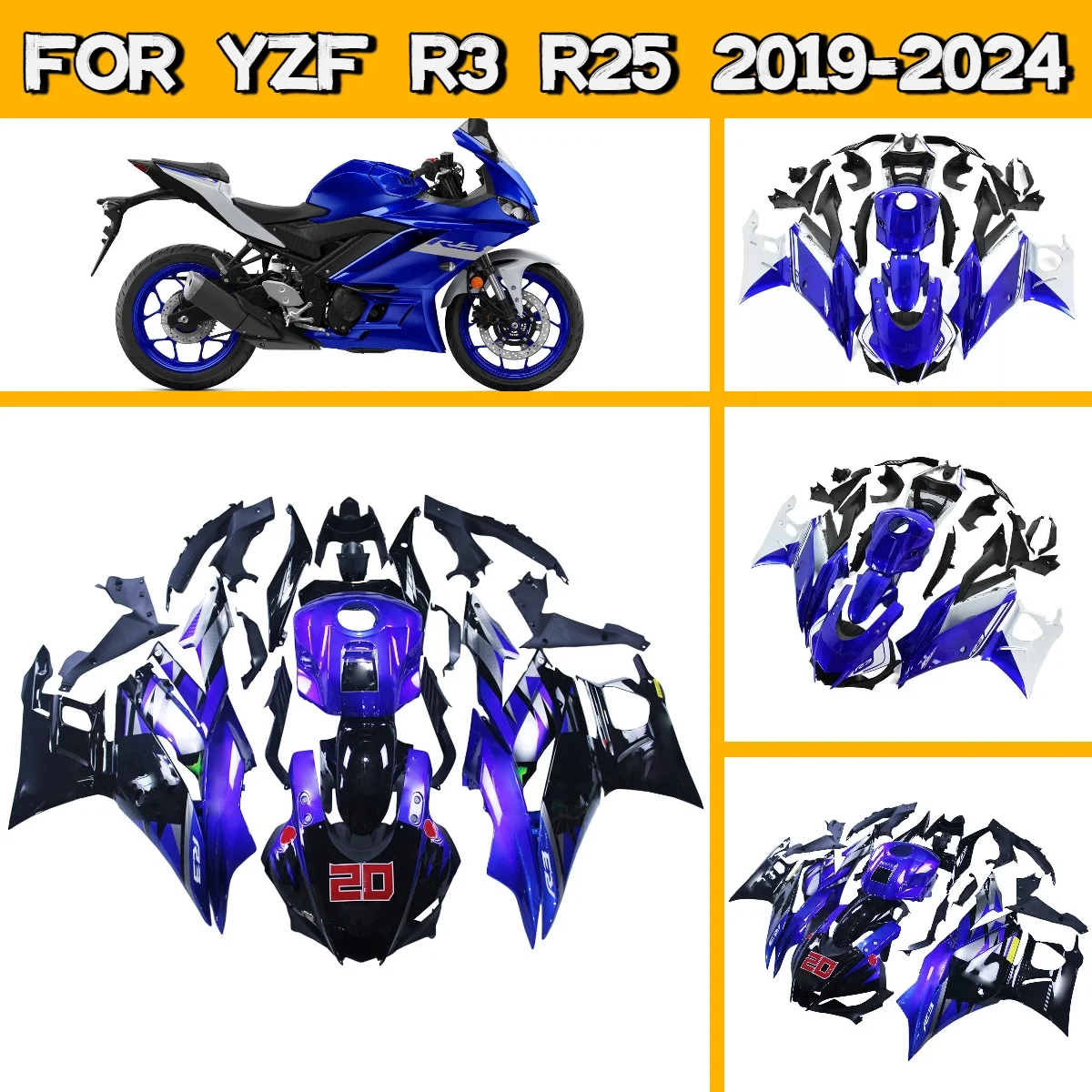 Aftermarket Fairings for 2019-2024 Yamaha YZF R3 R25 Body Panels Plastic Injecton Fairing Kit Custom Style 19-24 YZFR3 YZFR25
