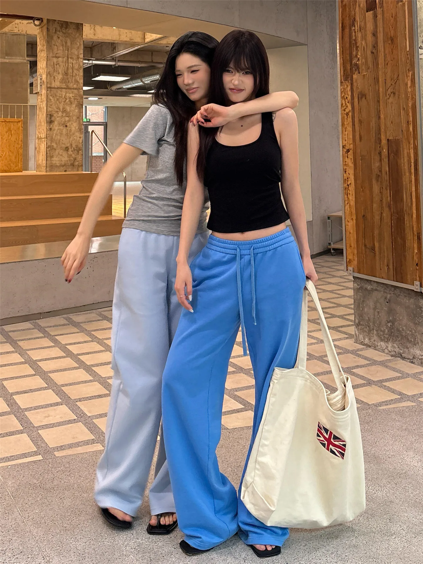 American Street Style Blue Casual Sweatpants Women Summer Loose Slimming Tall Extended Sport Straight Leg Pants