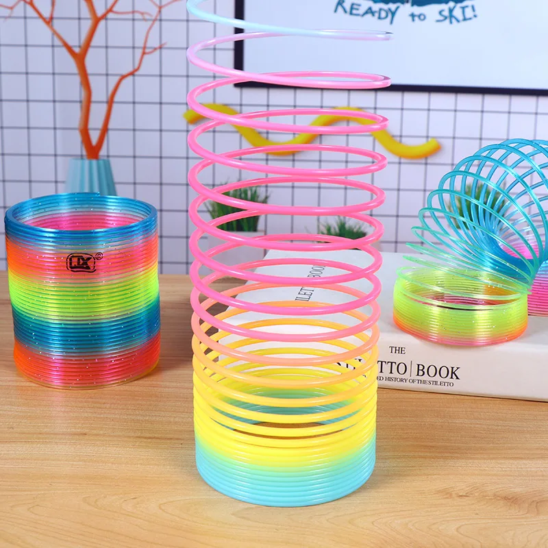 Big Magic Rainbow Color Spring Pack Original Plastic Coil Fidget Toy Colorful Neon Color Sensory Vintage Toys Decompression Toys