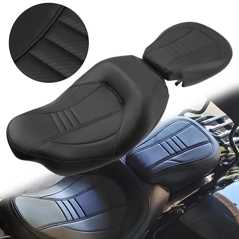 Motorcycle Two-Up Seat Low-Profile Leather Driver Passenger For Harley Touring  CVO Street Glide Road King Special Classic 09-23