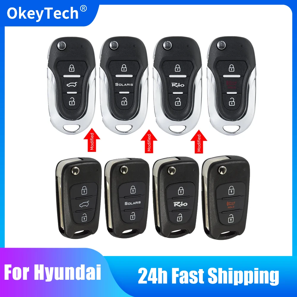 OkeyTech 현대 I20 I30 IX35 I35 액센트 기아 피칸토 스포티지 K5 용 원격 키 쉘, 3 버튼 플립 접이식 원격 키 케이스, 신제품