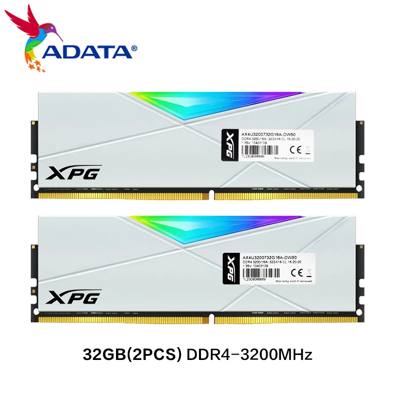 Imagem -02 - Velocidade Branca de Ram do Módulo 2x32gb 2x16gb 2x8gb 3200mhz U-dimm Pc4256000 da Memória do Rgb do Espectrix D50 Ddr4 de Adata Xpg para o Desktop Alta