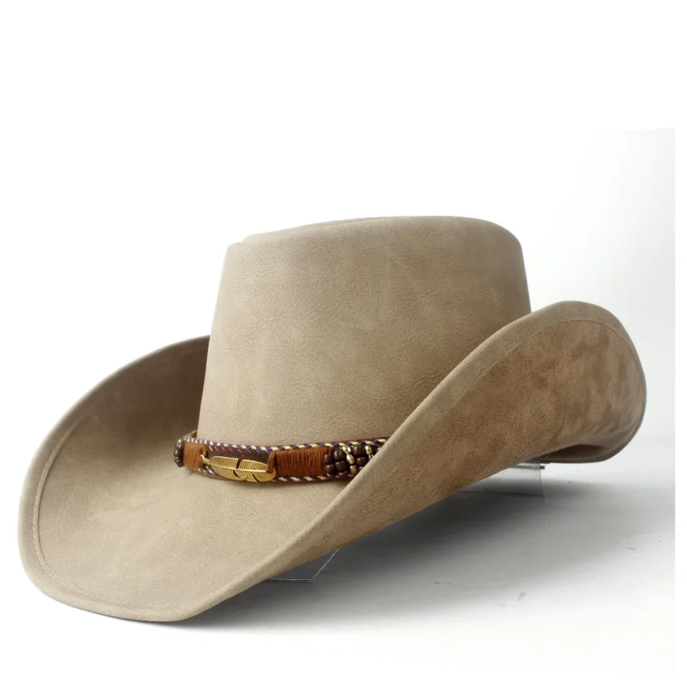 Men Western Leather Cowboy Hat For Gentleman Dad Cowgirl Sombrero Hombre Caps
