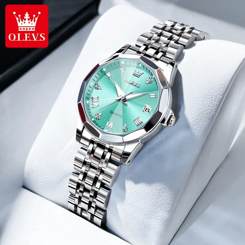 OLEVS 9931 New Lady  Watch Solid Steel Strap Elegant Rhombus Mirror Waterproof Luminous Quartz Watch Women