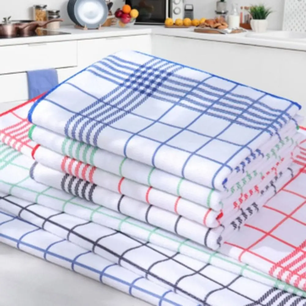 6 Pieces Multi-functional Large Checkered Kitchen Towel Absorbent Rectangular Tea Towel Soft Quick-Dry Washcloth Tableware