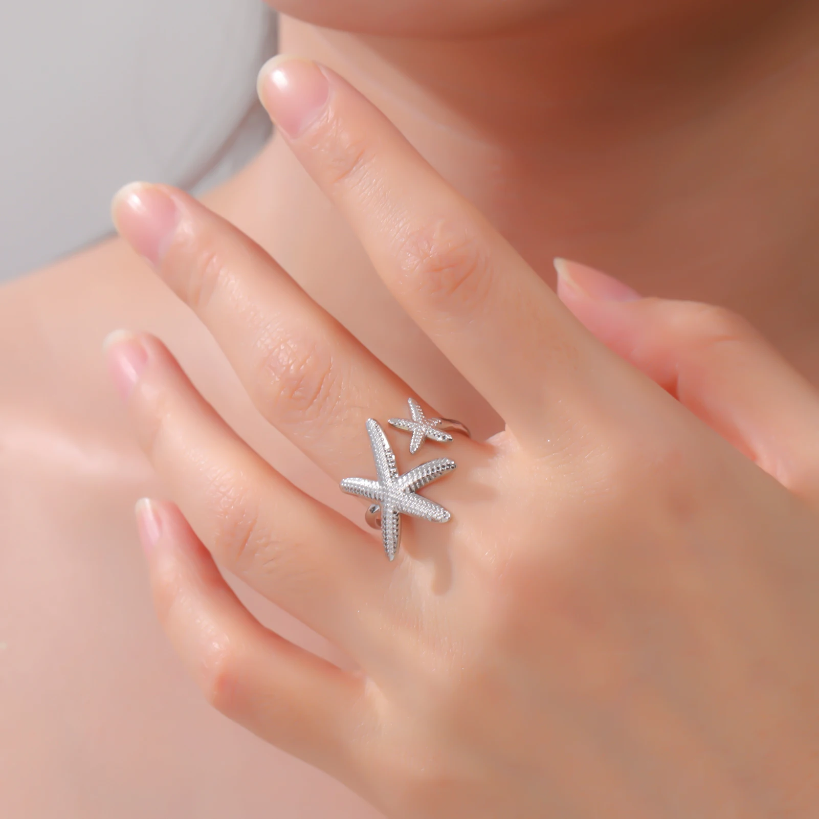 COOLTIME Seestern Muschel Ring für Frauen Edelstahl Gold Farbe Trendy Ozean Offenen Ring Finger Schmuck Geschenk Neue – Detail 12