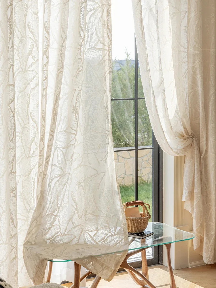 

French Romantic Gauze Curtains Luxury Living Room Transparent Curtain Retro Embossed Curtain Bedroom Decorative Gauze Curtain IG